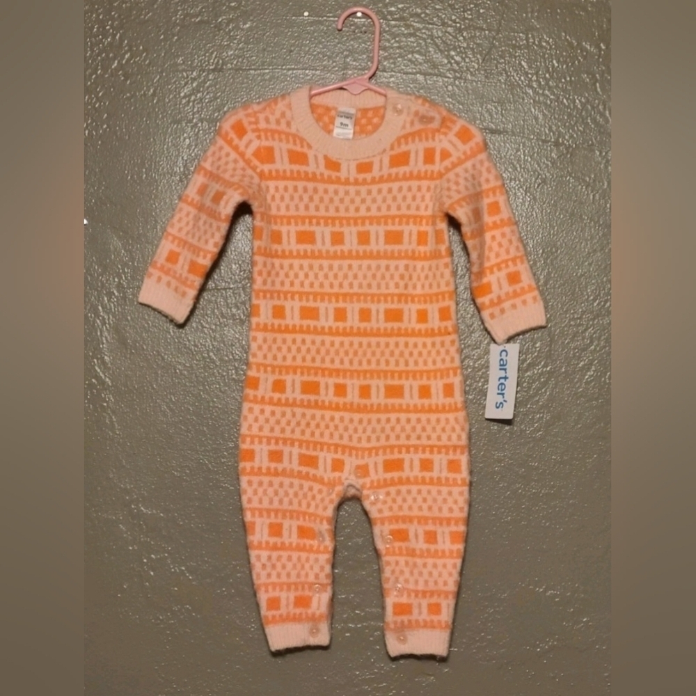 Carter's Peach Geometric Kids One Piece 9 Months NWT Button Closure - Picture 8 of 8